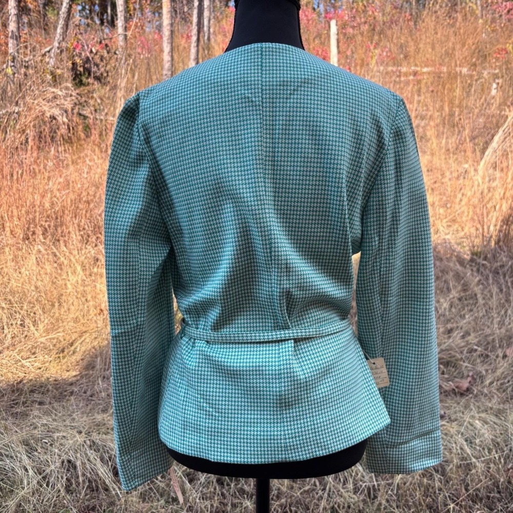 vintage 90s Teal green Houndstooth Belted Blazer office siren career CEO size 10 - Picture 5 of 10